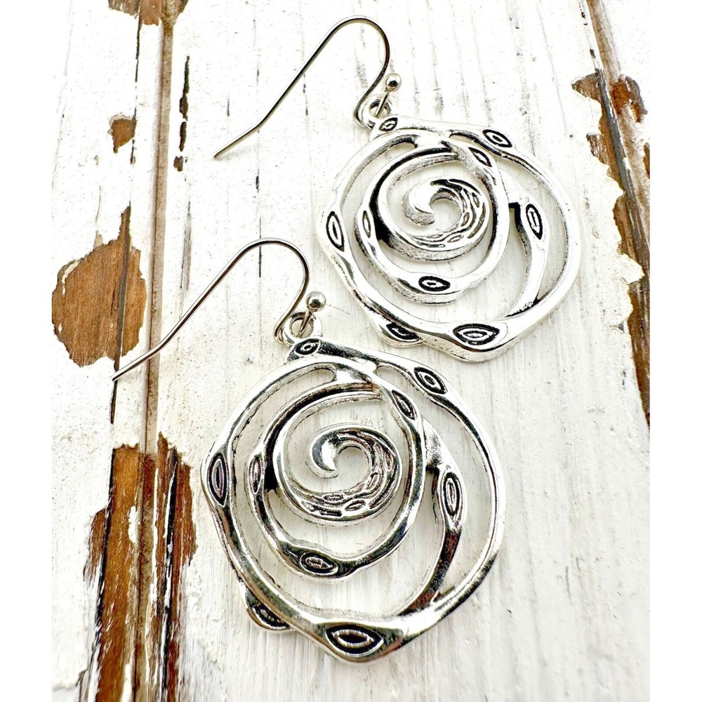 Infinite Swirl Circle Earrings Silver Tone NEW